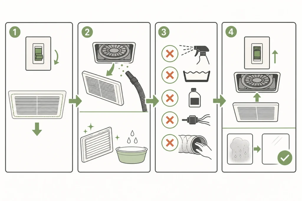 Simple diagram explaining Clean the part you can reach, then reassess.