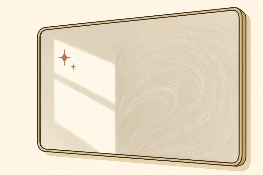 A glossy household surface with a small clear patch next to a faintly smeared area.