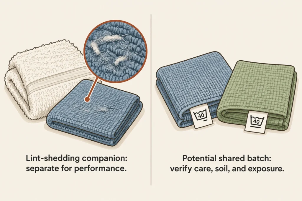 Comparison of lint-shedding towels and compatible low-lint cloths as microfiber wash companions.